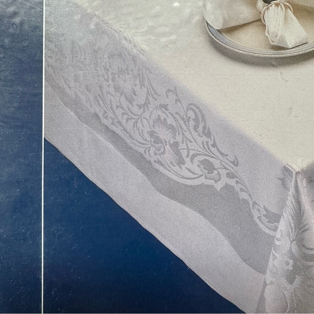 NOS NWT Vintage Home Studio Damask White Tablecloth - 62" by 84" Rectangular - Picture 4 of 7